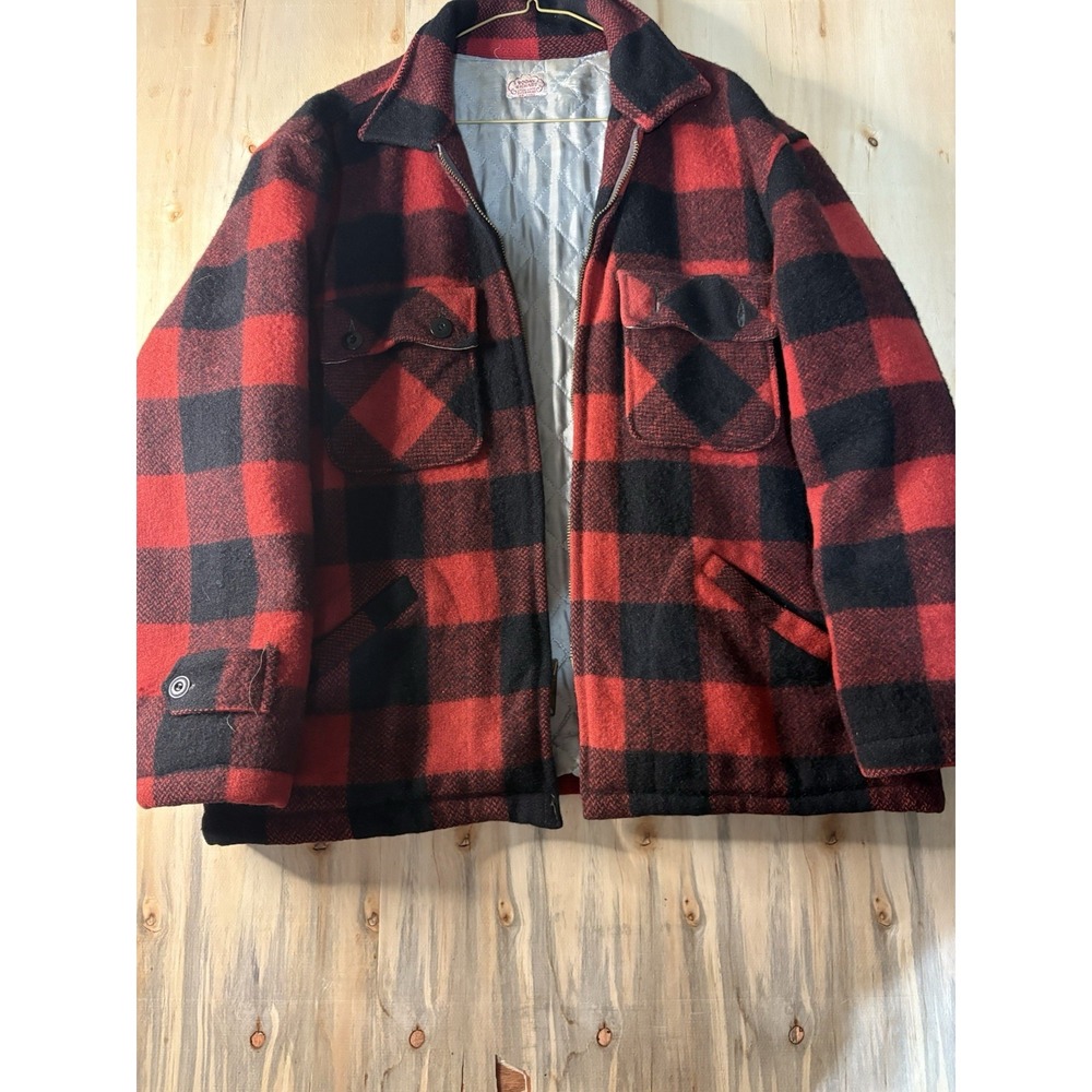 Vintage Roomy Richard Red Buffalo Plaid Heavy Wool Flannel Jacket Sz L Shacket